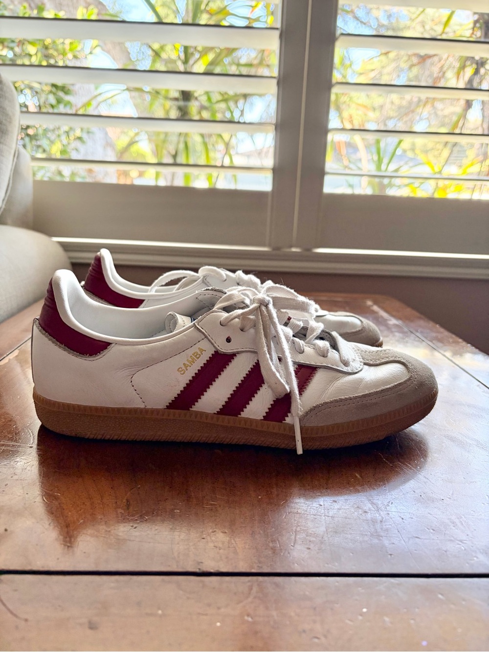 Adidas Samba Cloud White & Collegiate Burgundy -  W 7, M 6